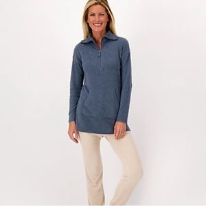 NWOT Barefoot Dreams CozyChic Lite Half Zip Tunic Size Small Color Deep Ocean